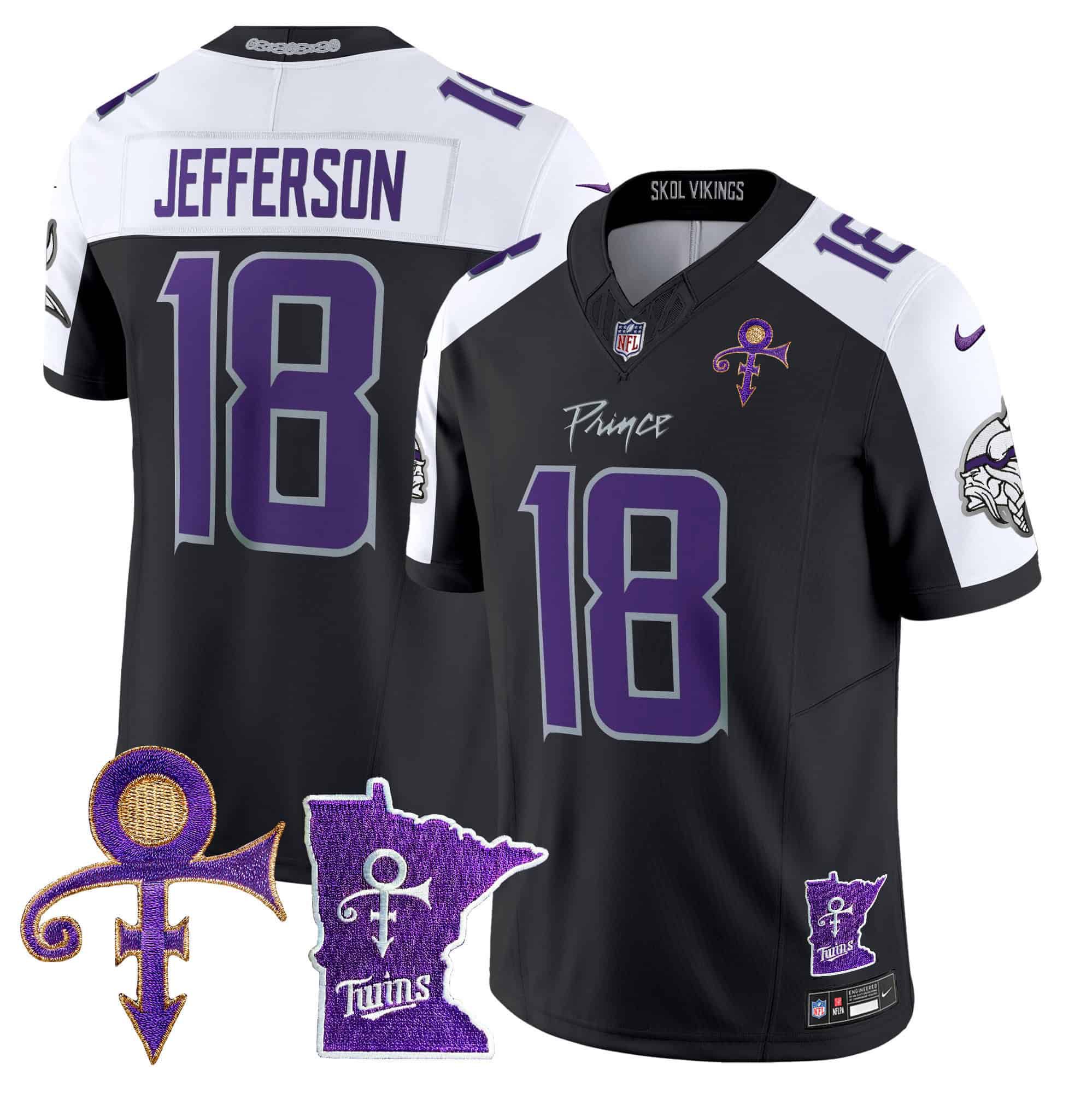 Men Minnesota Vikings #18 Jefferson Black 2024 Nike Prince Vapor Limited NFL Jersey